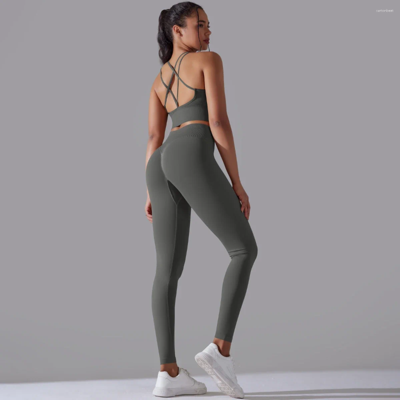 Women's Tracksuits Brushed Yoga Set Women 2 Piece Workout Sportswear Crisscross Back Sports Bra High Waist Leggings Gym Clothing Suits