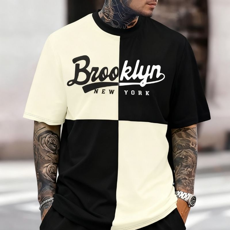 Men's Streetwear Brooklyn Color Block Oversized T-Shirt - New York-Inspired Casual Tee-31
