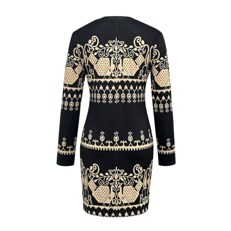 Women's Vintage Floral Bodycon Dress - Sexy Mature Milk Silk Long Sleeve Mini Dress-CF51167