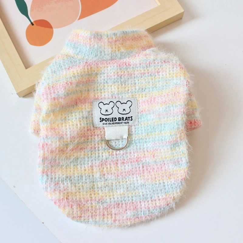 Pink Rainbow Clothing for Cats Short Sleeve Warm Pet Dog Sweaters Knitting Coat New Year Small Medium Puppy Autumn Sweatshirts C251009