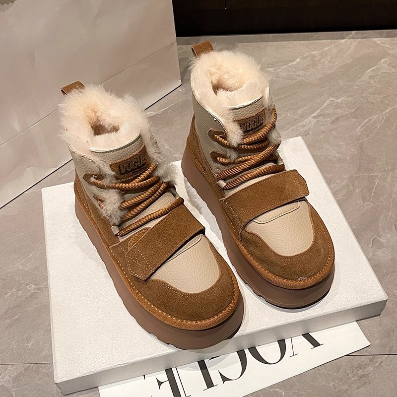 Autumn and Winter Women s New Fashionable Thickened Wool Designer Shoes Hot Girl Warm Cotton snow boots Shoes Velcro Versatile Luxury Snow Boots