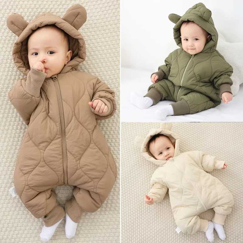 Newborn winter plush and thick cotton jacket Korean cartoon baby clothing baby jumpsuit 03 year old baby outdoor clothing C251009