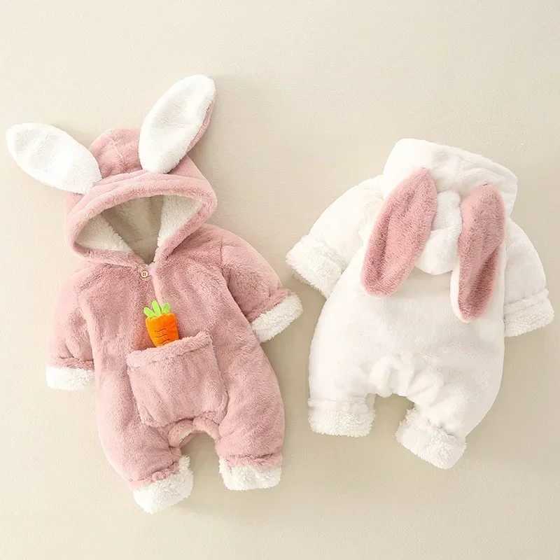 Baby Rompers Winter Warm Coral Fleece Newborn Baby Girl Clothes Cartoon Rabbit Coats Infant Jumpsuit Animal Overalls Pajamas C251009