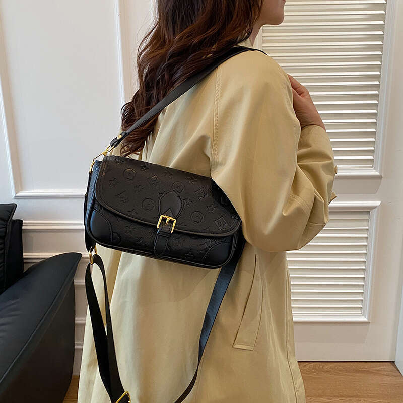 Women's 2025 Autumn New Printed Textured Fashion Single Shoulder Small Square Trendy Wide Strap Crossbody Bag