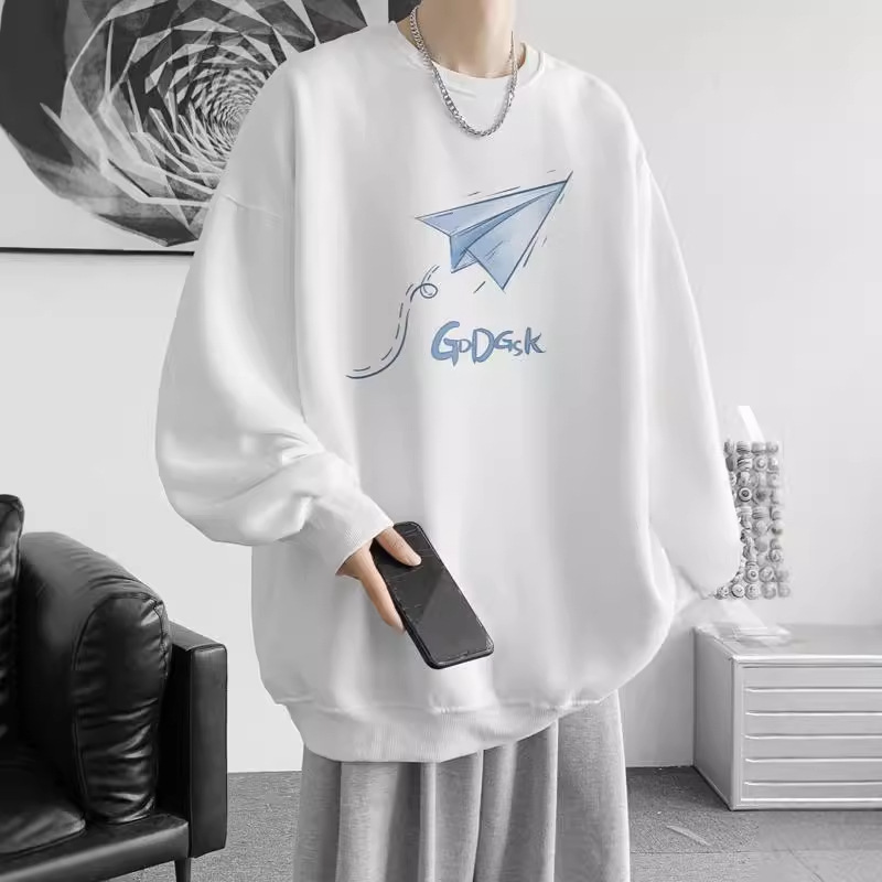 American Style Heavyweight Crewneck Sweatshirt For Men Spring And Autumn Trendy Designer Hoodie Cool Designer Shirt Long Sleeve Shirt For Feel Hoodless Base Shirt