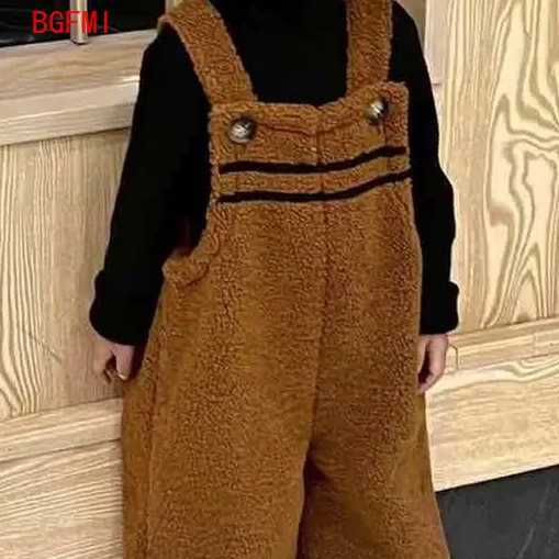 Korean Female Child Clothes Boys Infant Bottoms Childrens Pants Girls Coffee Retro Lamb Wool Overalls Mens Baby Clothes 18 Y C251009