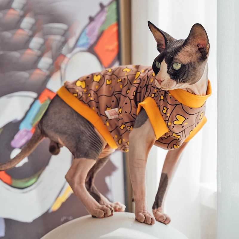 Sphynx Cat Clothes Cat Cotton Tshirt Fashion Cartoon Vest For Hirlless cat Devon Rex Coat in good elasticity For Spring Outwear C251009