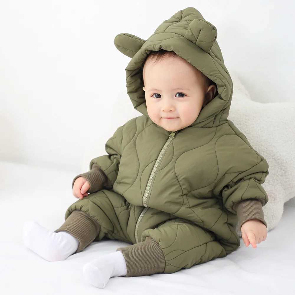 Newborn winter plush and thick cotton jacket Korean cartoon baby clothing baby jumpsuit 03 year old baby outdoor clothing C251009