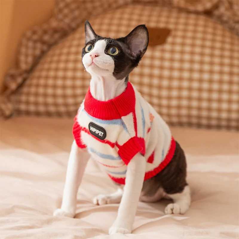 Soft Cozy Cat Clothes Winter Warm Imitation Marten Stripe Sleeveless Sweater Fashion Winter Soft Warm For Sphynx German Cat C251009