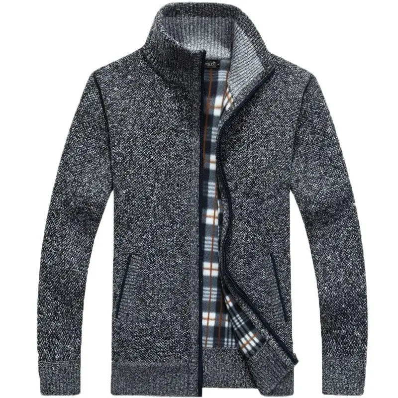 Autumn Winter Mens Sweater Coat Faux Fur Wool Jackets Men Zipper Knitted Thick Warm Casual Knitwear Cardigan 2501008