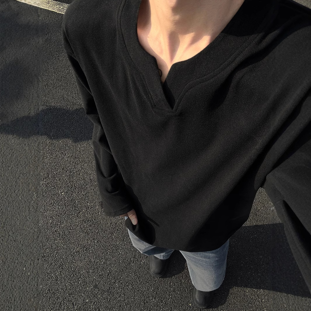 Designer Hoodie 280g Heavyweight German Velvet V-neck Long Sleeve T-shirt For Men Autumn And Designer Shirt Winter Cleanfit American Style Trendy Laye