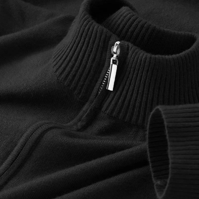 Men Turtlenecks Cardigan Half Zip Pullover Sweaters Knit Solid Color Long Sleeved Polo Sweater Male Casual Daily Warm Coats 2501008