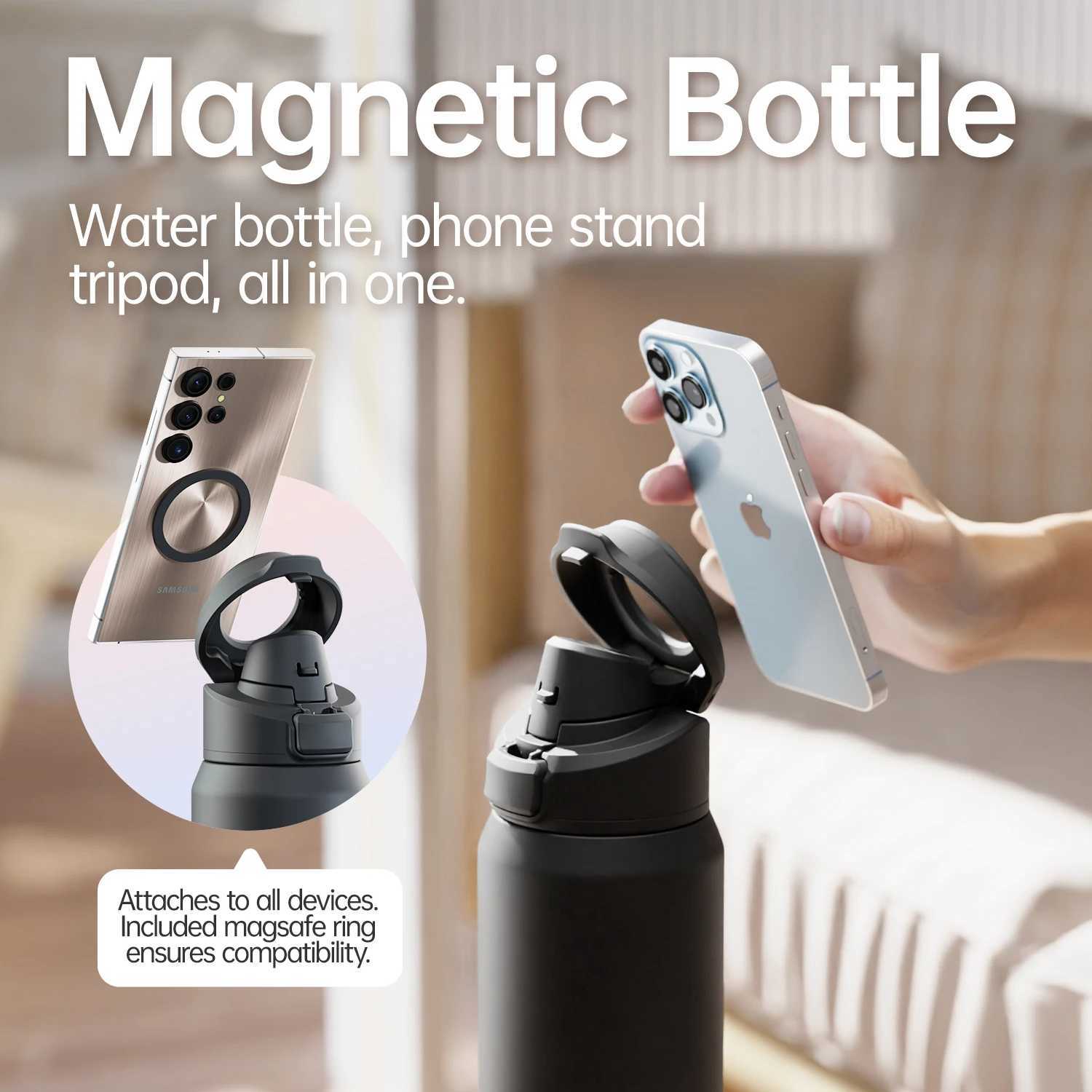 FEIJIAN Thermos Stainless Steel Sports Water Bottle with magnetic Phone Holder Bouncing cover Insulation Cup C251008