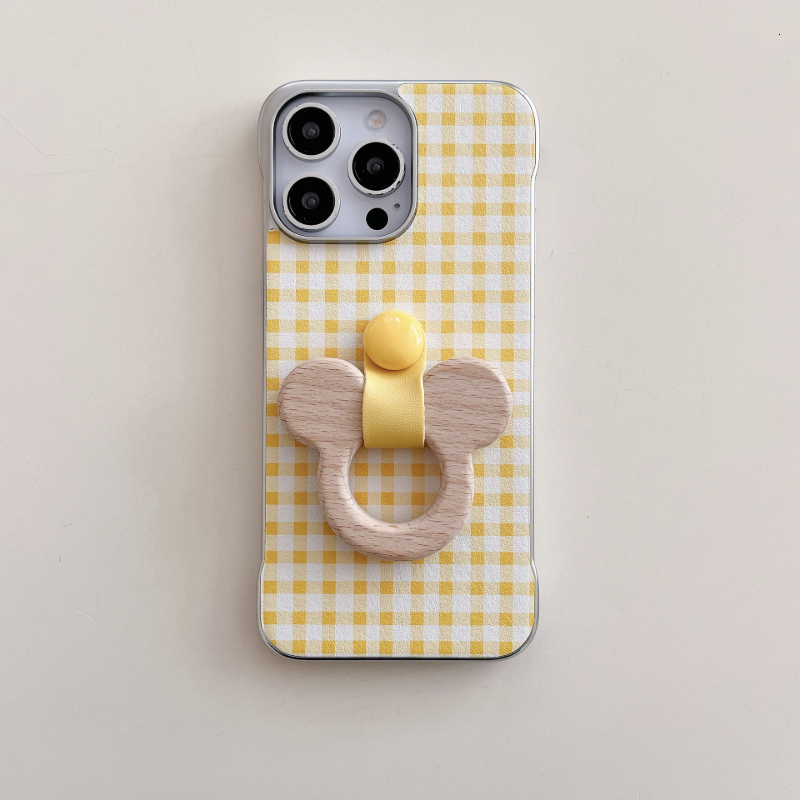 for iPhone 16 Pro Max Case Cute Aesthetic Gingham Ins Borderless Ring Wooden Horse Stand Phone Case Soft Slim TPU Shockproof Phone Cover for Women Gir