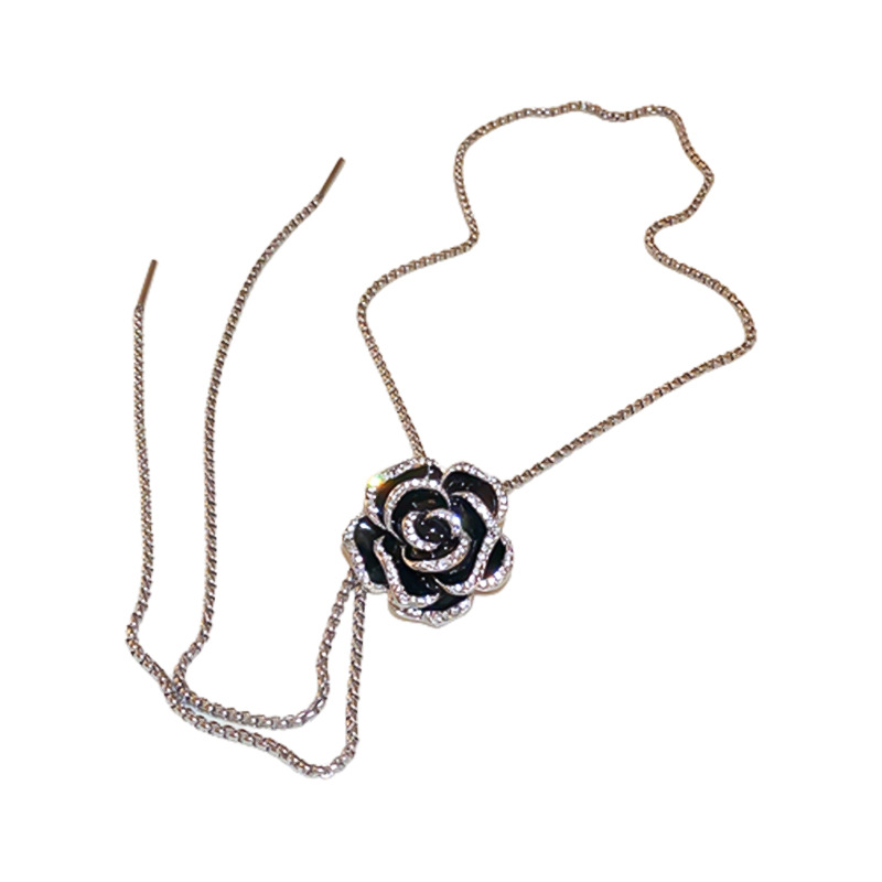 Camellia Zircon Oil Drop Adjustable Necklace Niche Sweet Cool Style Long Tassel Sweater Chain Fashion Light Luxury Jewelry - view 6