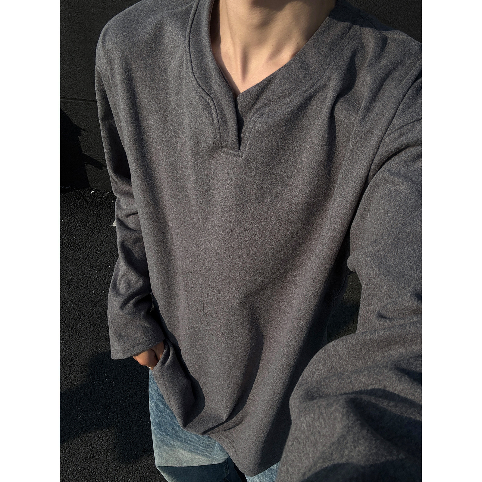 Designer Hoodie 280g Heavyweight German Velvet V-neck Long Sleeve T-shirt For Men Autumn And Designer Shirt Winter Cleanfit American Style Trendy Laye
