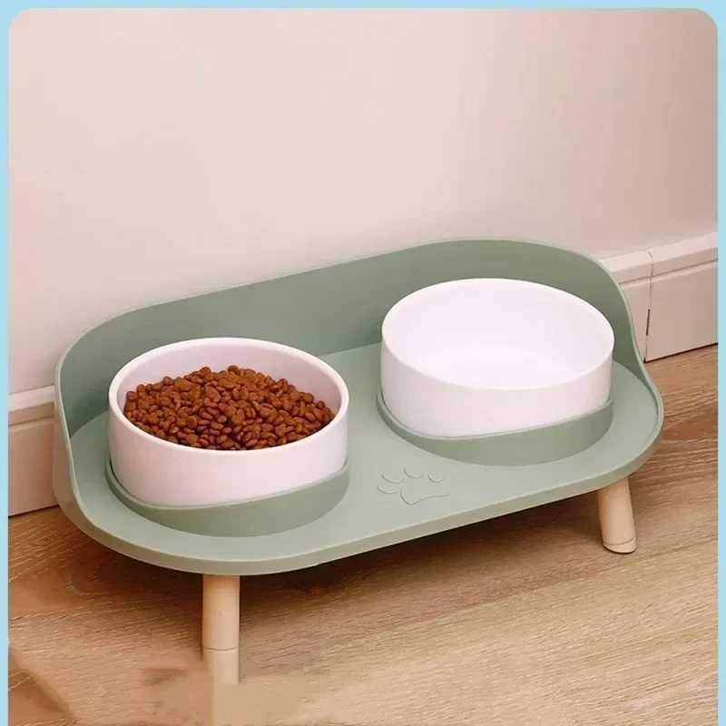 Food Feeders Pet Cat Double Bowls Feeder Adjustable Height Cats Dogs Drinker Water Bowl Dish Elevated Feeding Kitten Supplies C251009