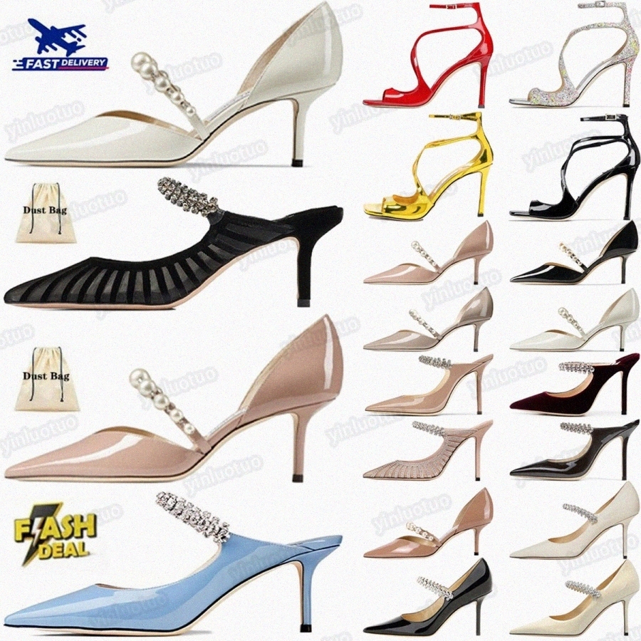 designer heels shoes Choo Bing 65mm Heeled Mule dress shoe Diamond Heel Seade love Black Patent Leather Fuchsia Champange Lace White Sazahr#