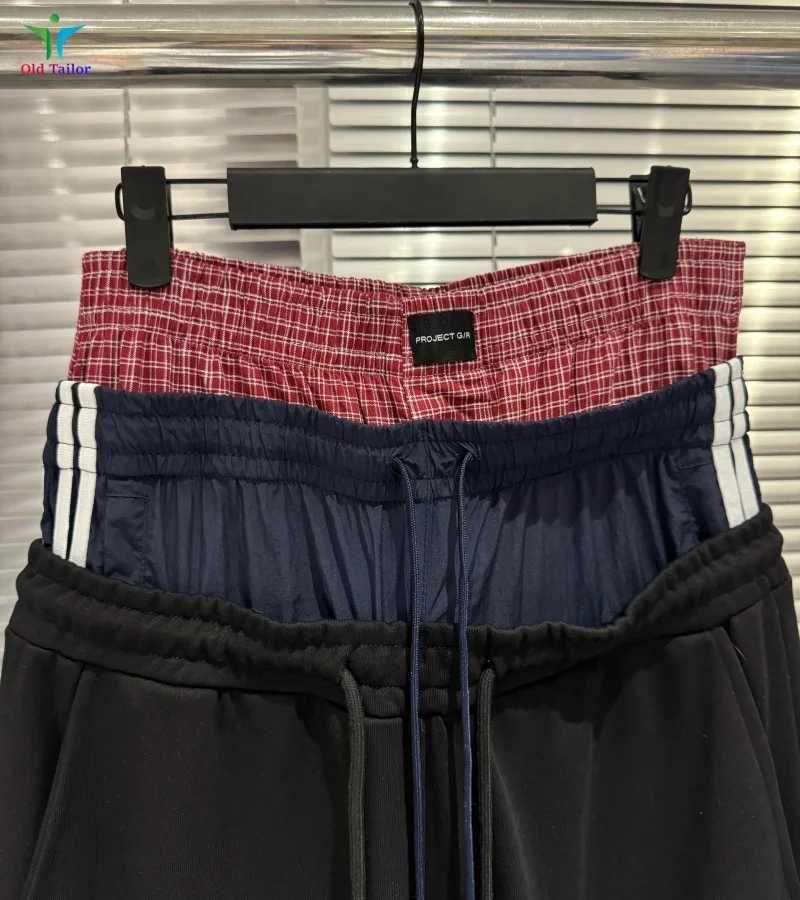 25SS Grey Black Faux Triple Waist Drawstring Embroidery Flag Patchwork Wide Leg Sportswear GRAILZ PROJECT GR Sweatpants X251010