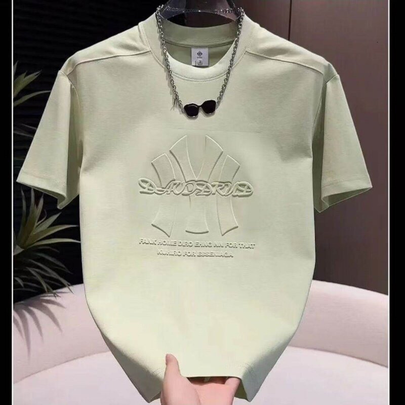 Summer Trendy Brand Casual Light Luxury New Round Neck Men's Short Sleeve T-shirt Designer Shirt Fruit Green White Black Pink Designer Hoodie Cotton Letter