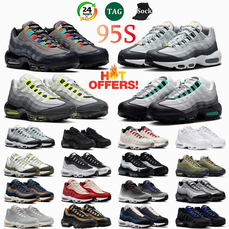Mens 95 95S Designer 2025 neon Scarpe da corsa Classic Triple Bianco Giallo freddo Grigio Oliva blue Midnight Navy Men Allenhers Sport Sports Stikers Running Shoes