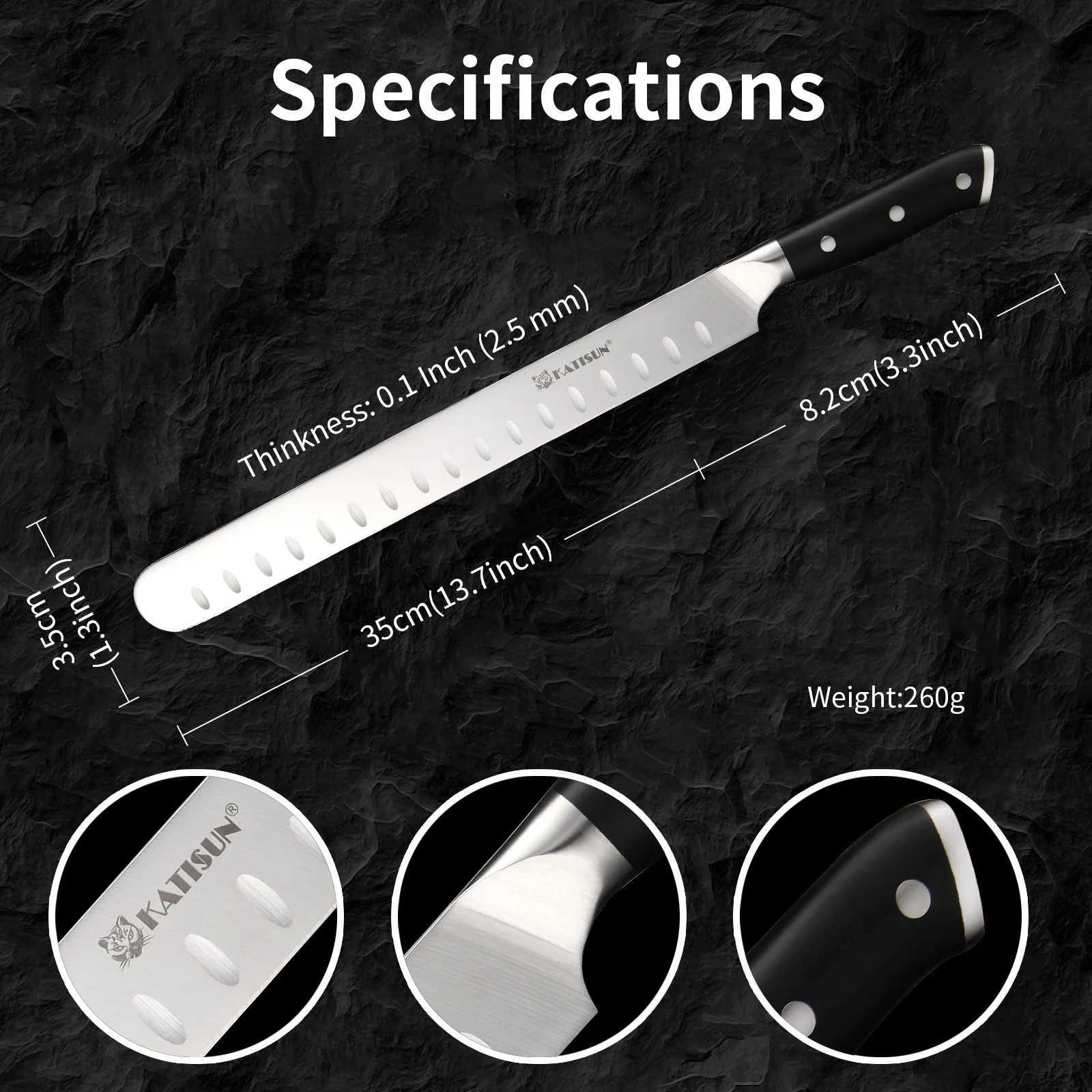 Kitchen knives 13 Inch Round Tip Ham Slicing Knife tra Sharp German Premium Carbon Steel Brisket Knife Meat Cleaver Y251010