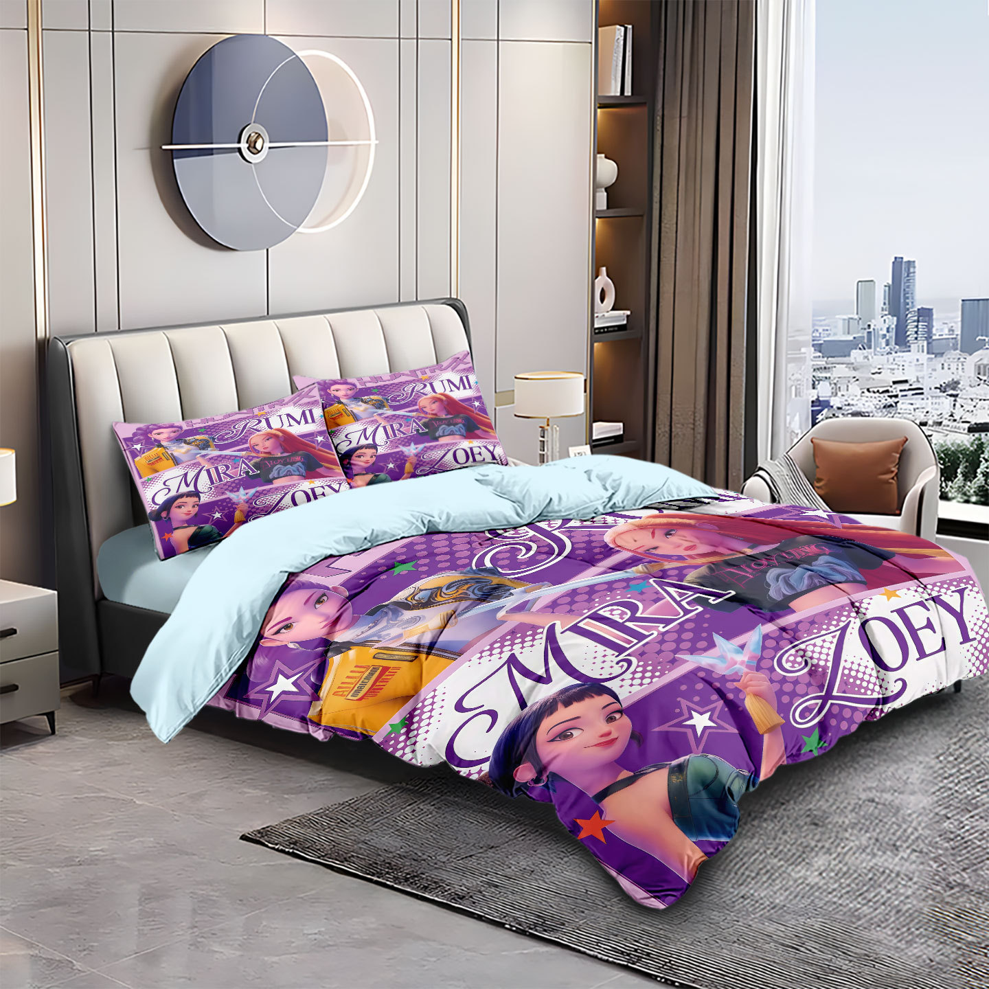 Kpop Demon Hunters Bedding Pillowcase and duvet cover 3pcs set Hunters Themed Colorful Print Single Twin Full Queen King Size Bed Set Adult Kids Beddi