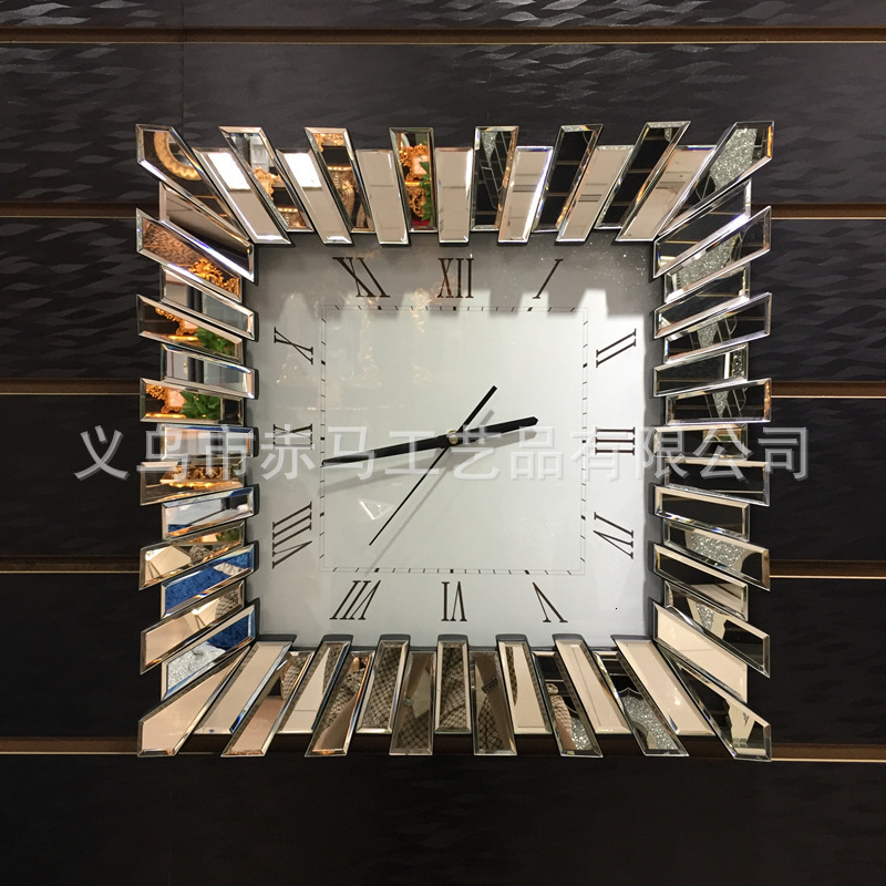 Creative decoration hanging on the wall of the living room clock sun card movement clock mirror glass mirror clock mirror 240919
