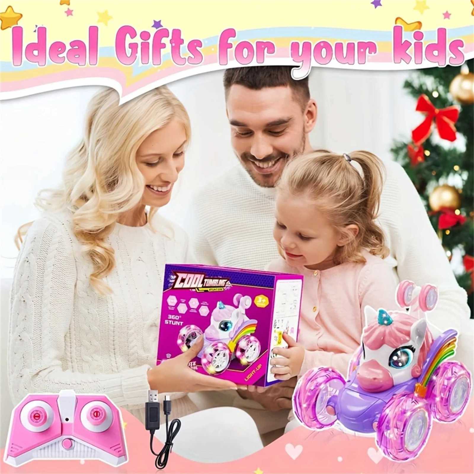 24G lighting unicorn remote control stunt dump truck chase light twist change car drift dancing toy car childrens new year biT251010