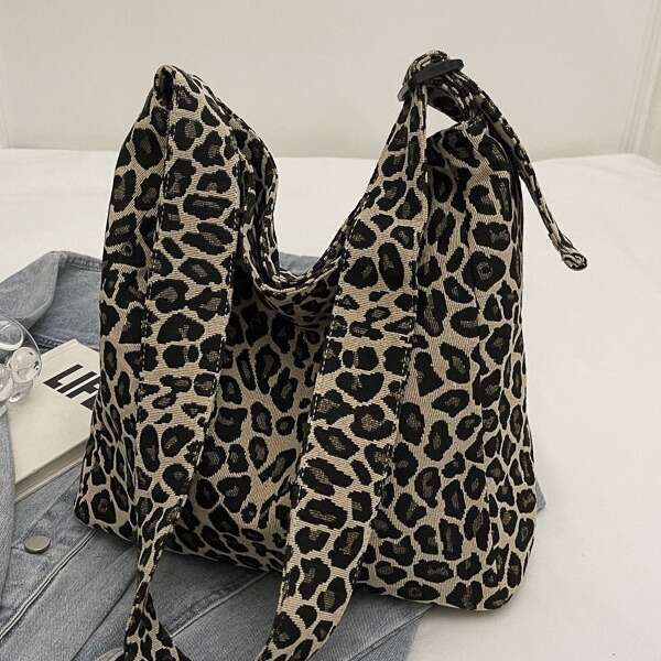 Leopard Print Canvas Women 2024 New Korean Version Large Capacity Crossbody for Class Commuting Single Shoulder Underarm Tote Bag