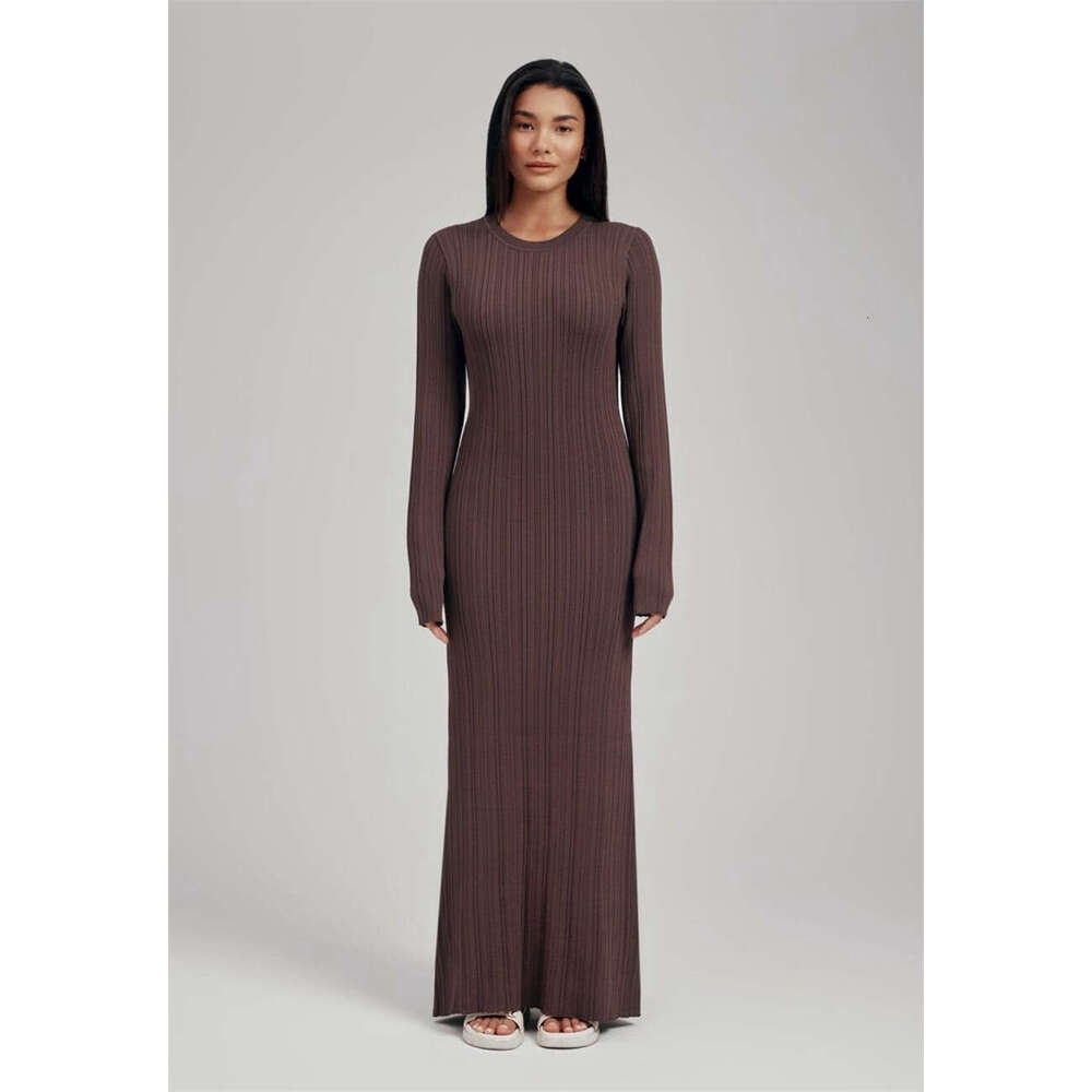 Autumn And Winter Knitted Long Skirt Slim Fit Figure-Flattering Warm Base Long-Sleeve Sweater Dress B5