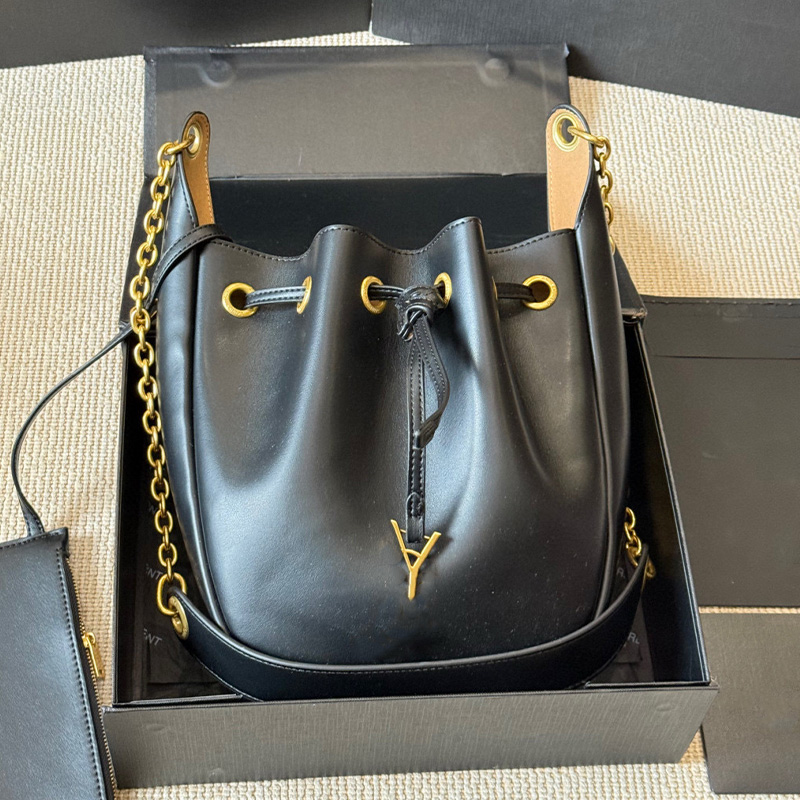 Black bucket bag women's shoulder bag brand bag diagonal bag chain bag designer bag calf leather classic luxury bag large capacity and high quality personality