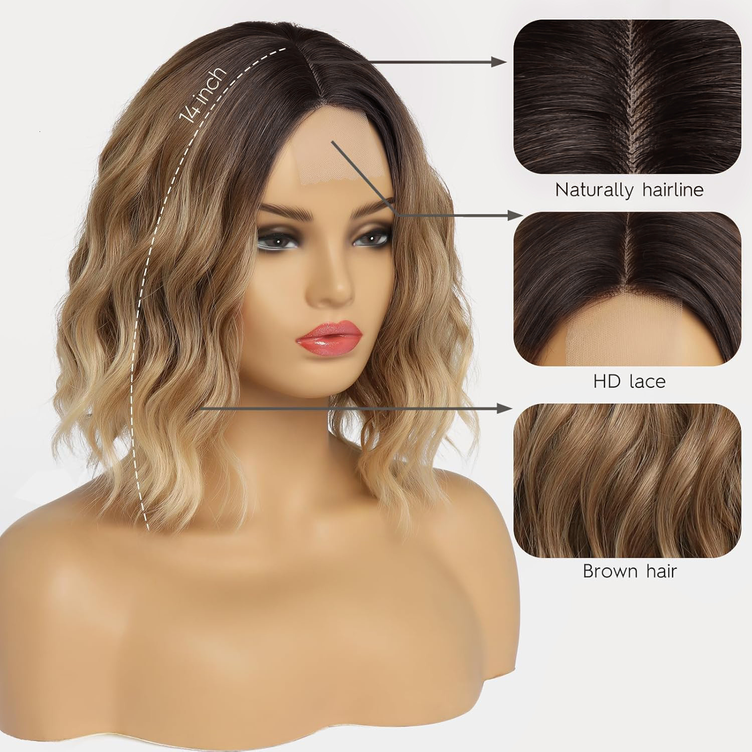 Short Wavy Brown Black Ombre Wigs with Bangs Medium Length Curly Fluffy Wavy Synthtic Wig for Women Daily Cosplay Fake Hairs