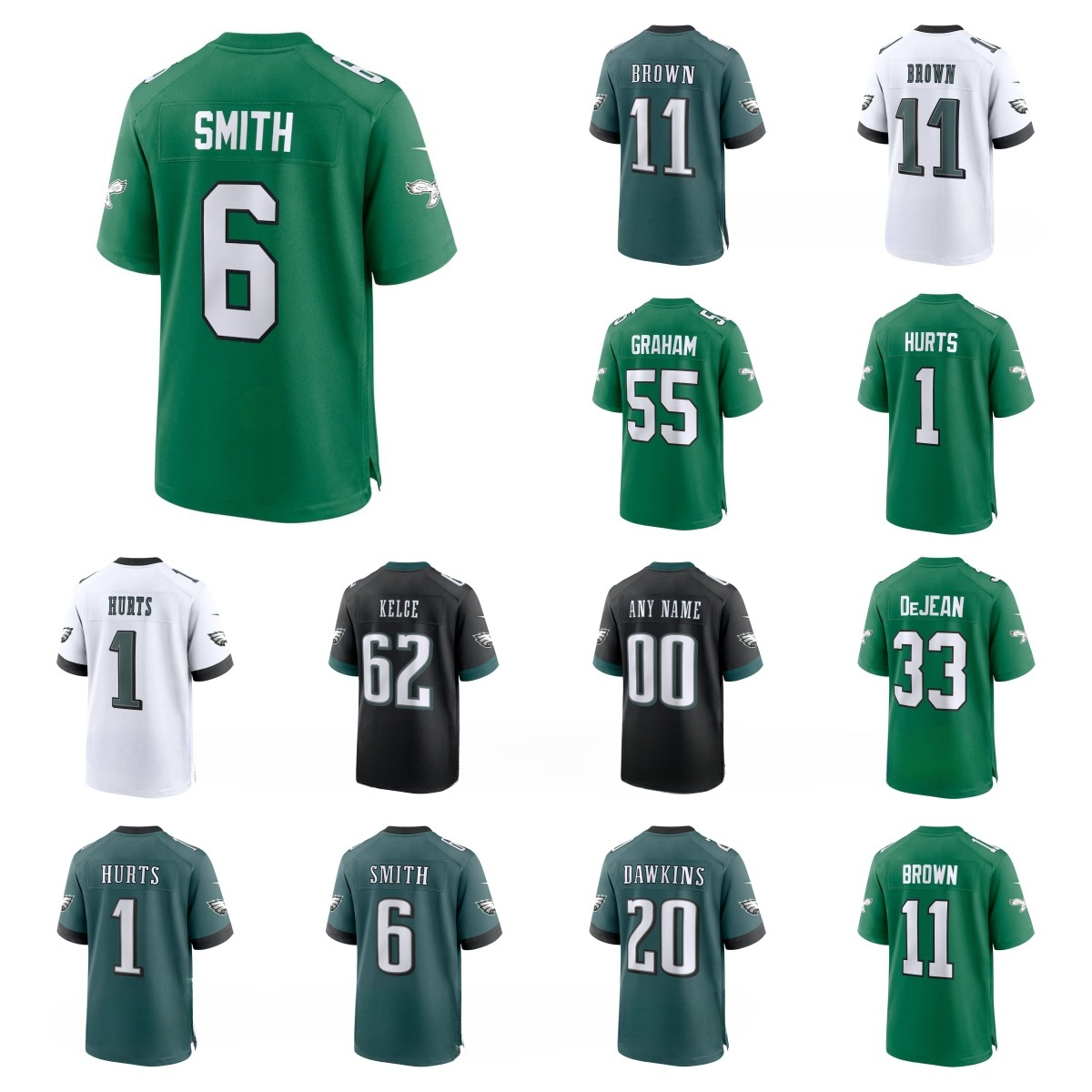 NFL Eagles Cooper DeJean Saquon Barkley Brandon Graham Hurts DeVonta Jalen Carter A.J. Brown Jason Kelce Brian Dawkins Nolan Smith Custom Football Jersey