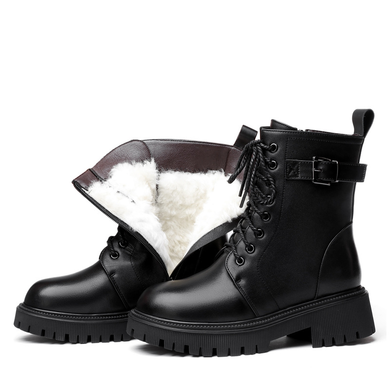 Women's AIYUQI Winter Shoes Large Size Genuine Leather Women Snow Mom Thickened Wool Warm Combat Boots Ladies b58e