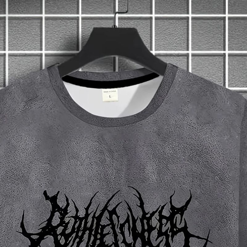 Men's Gothic Font Graphic Oversized T-Shirt - Casual Streetwear Tee-51