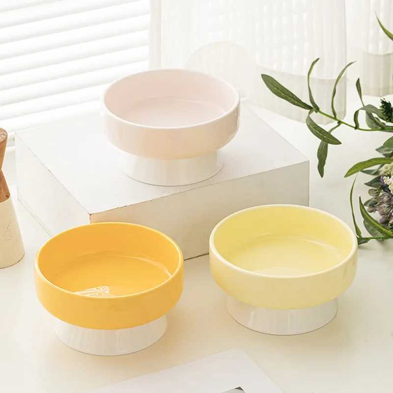 Pet Ceramic Cat Bowl Cervical Vertebrae Protective Cat Food Water Bowl Oblique Mouth Dish Pet Supplies C251009