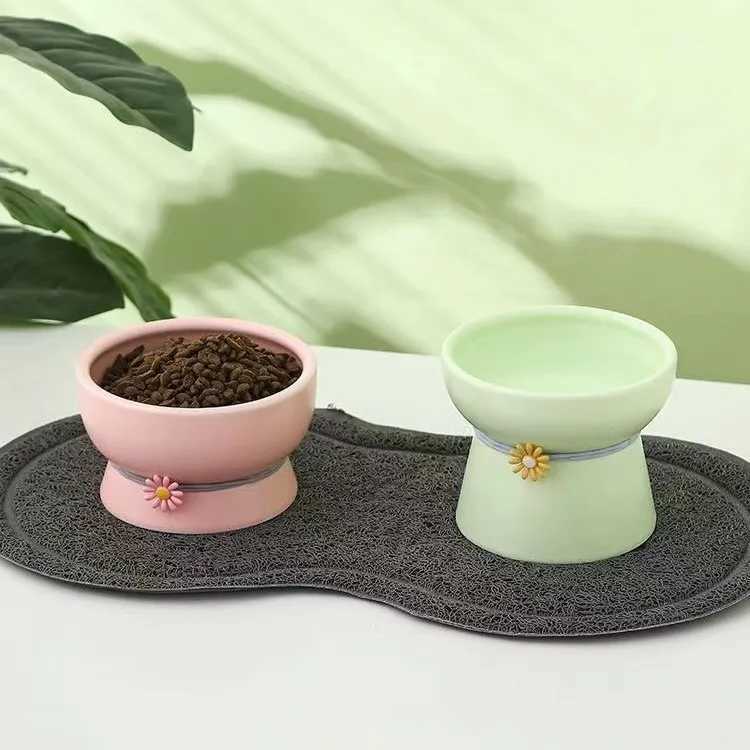 Ceramic Elevated Cat Bowl NonSlip Pet Food Dish with Stand for Neck Support AntiTip Water Bowls for Cats and Small Dogs C251009