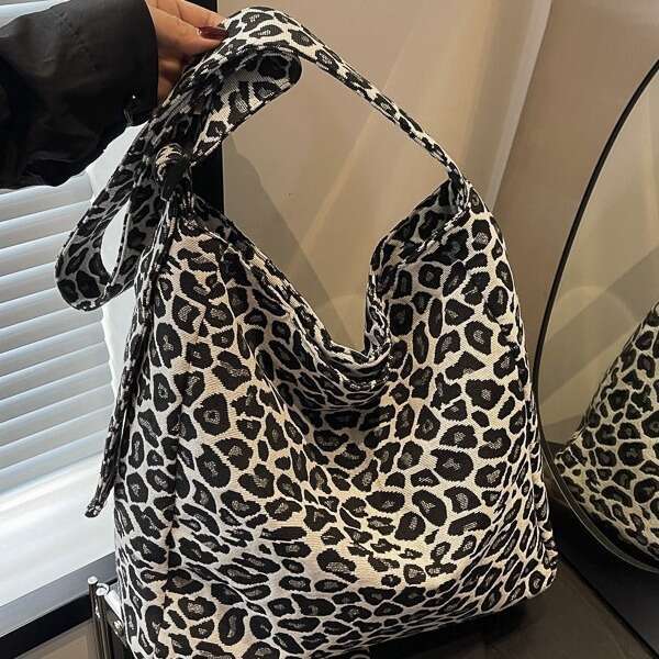Leopard Print Canvas Women 2024 New Korean Version Large Capacity Crossbody for Class Commuting Single Shoulder Underarm Tote Bag