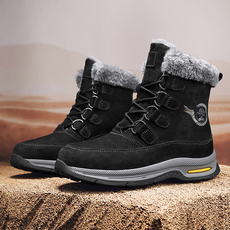 Design Hot free shipping Men's Brand Winter Genuine Leather Snow Boots - Fleece-Lined Thick-Soled Luxury shoes High-Top Outdoor