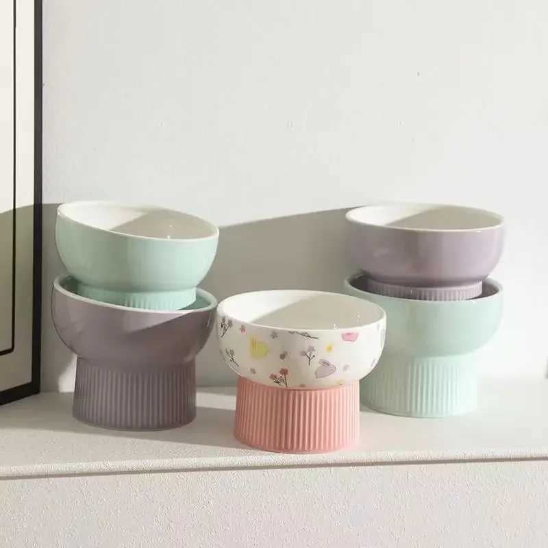 Cat Nordic Style Food Water Bowl Pet Animal Ceramic Eating Dishes High Foot Raised Puppy Cats Matte Bowls Elevated Dog Bowls C251009