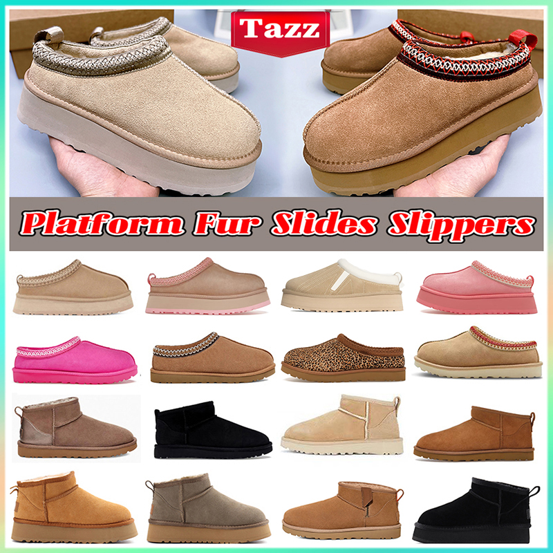 Tazz Slippers tasman fur slides classic micro slipper ultra mini platform boot Suede Shearling Disquette men women shoes Ankle mules winter designer booties