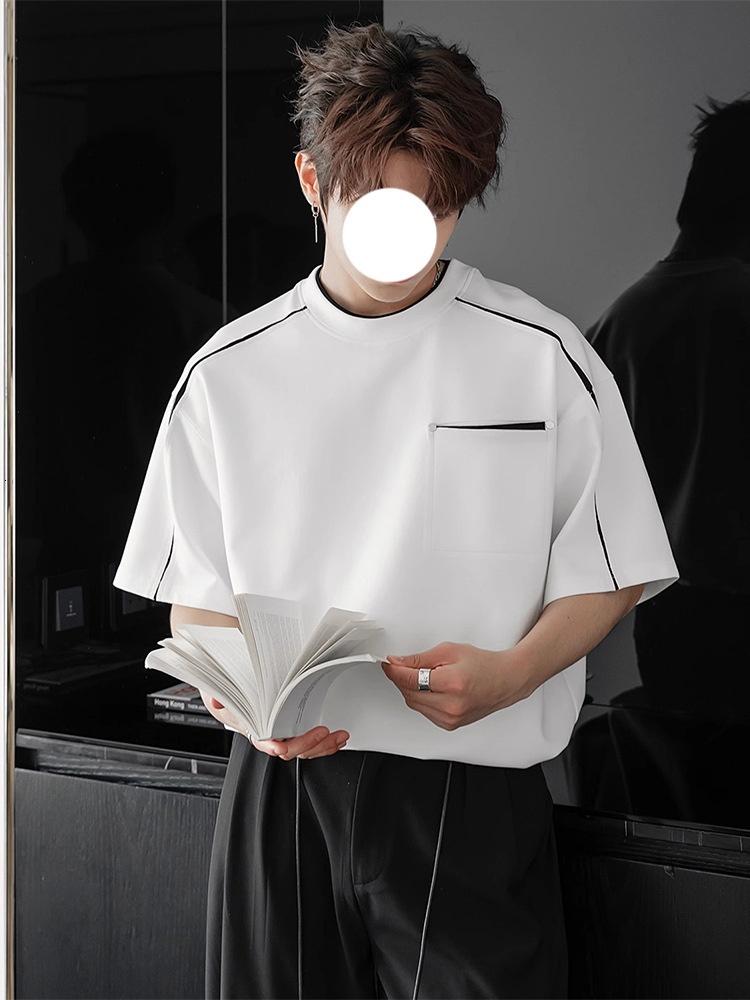 Patchwork Design Round Neck Designer Shirt Regular Shoulder Short Sleeve T-shirt For Men Summer American Style Designer Hoodie Half Sleeve Top White