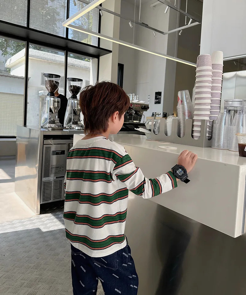 autumn Children Clothes Girls Long Sleeves Bottoming Shirts Cool Boys Stripe Cotton Tshirt Teen Loose Casual 27y Kids Top 251010