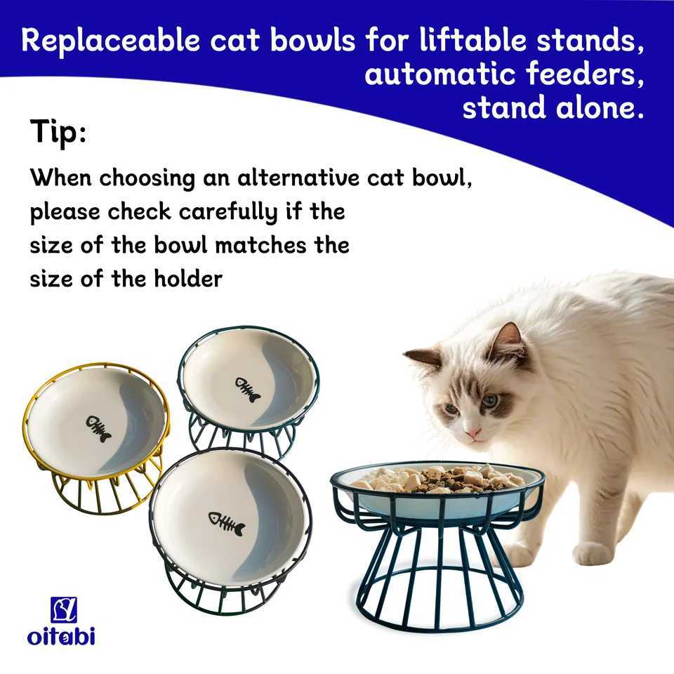 Oitabi 3PCS Cat Food Bowl Ceramic Cat Bowls Anti Whisker Fatigue Cats Bowl Set Shallow Wide Kitten Plates for Food and Water C251009
