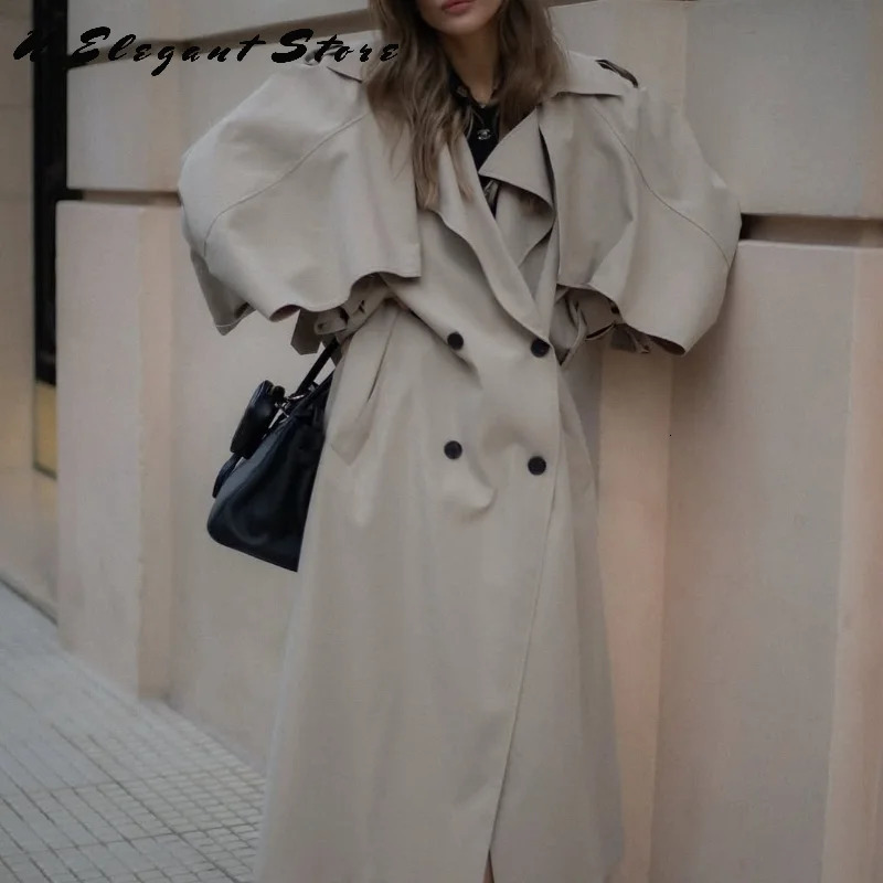 Womens Autumn Winter Long Trench Coat Lapel Full Sleeve Long Jacket With Belt Casual Outwears 2025 Lady Streetwear 250929