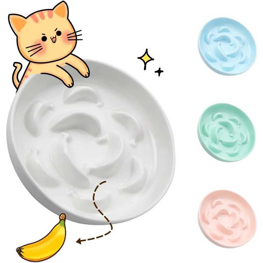 Ceramic Cat Slow Feeder Bowl Pastel Series Cat Plate for Dry and Wet Food Cute Maze Feeder Dish for Healthy Eating Dishwasher S C251009
