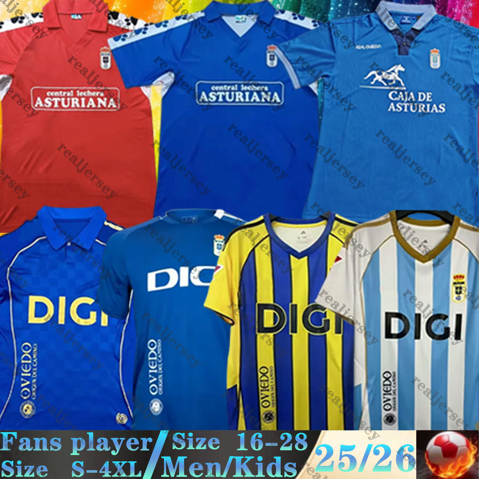 Yoga Outfit 24 25 26 Real Oviedo Mens Soccer Jerseys Retro 90 91 96 97 Jimmy Javi Mier Borja.S S.CAZORLA Daniel Aceves Home Blue Away 2025 2026 men kids kit Football Shirts