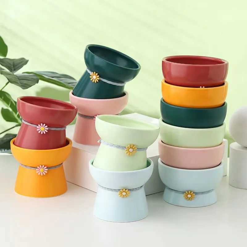 Ceramic Elevated Cat Bowl NonSlip Pet Food Dish with Stand for Neck Support AntiTip Water Bowls for Cats and Small Dogs C251009