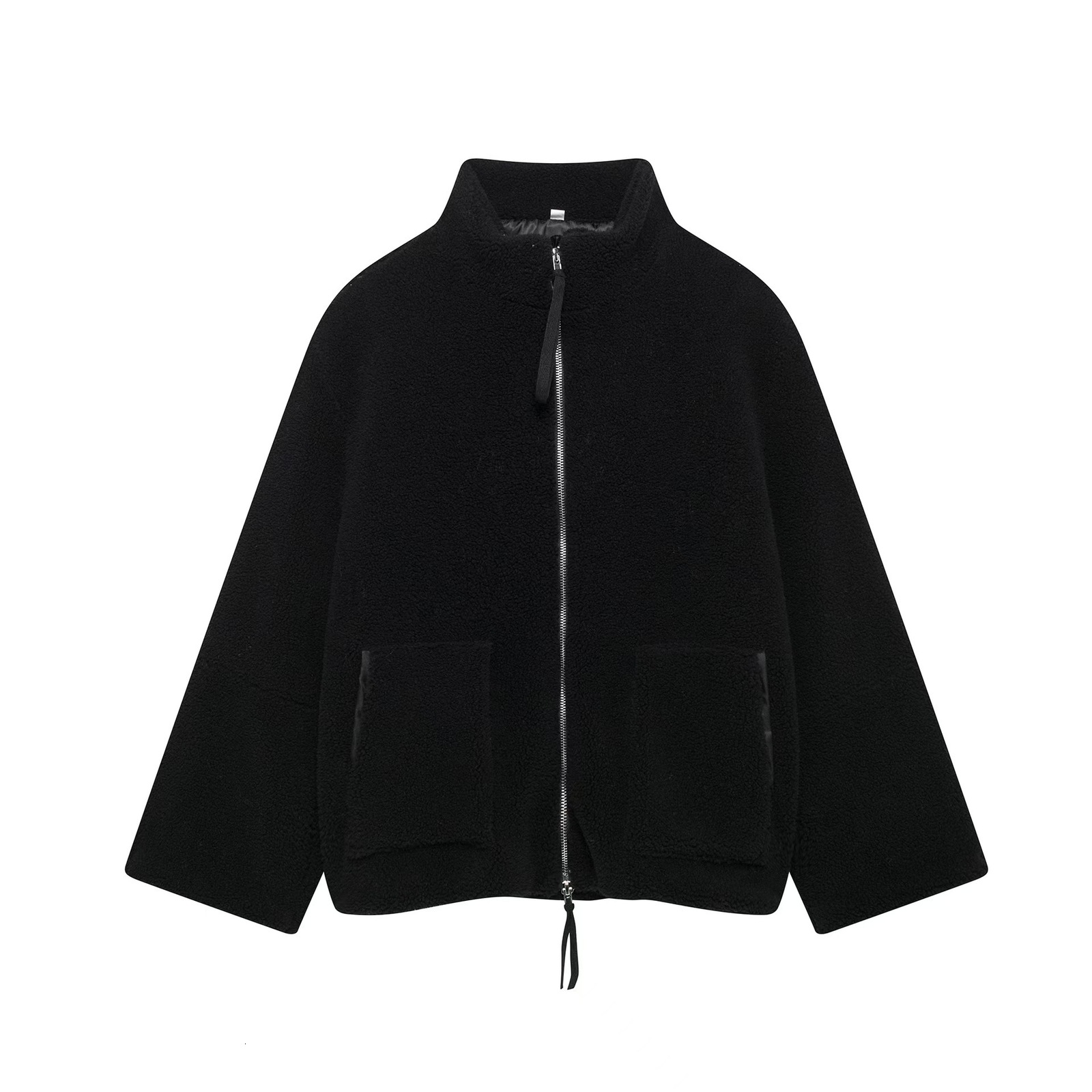 2025 Autumn Winter New Womens Solid Color Lazy Style Lamb Wool High Collar Woolen Coat A88888 241029
